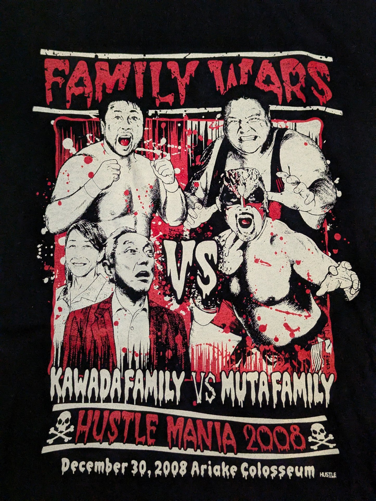 [2 fighters hand signed autograph ] HUSTLE MANIA 2008 "FAMILY WARS" Picture T-Shirt