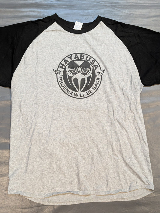 ハヤブサ「PHOENIX WILL BE BACK」ラグランTシャツ①(グレー×ブラック)