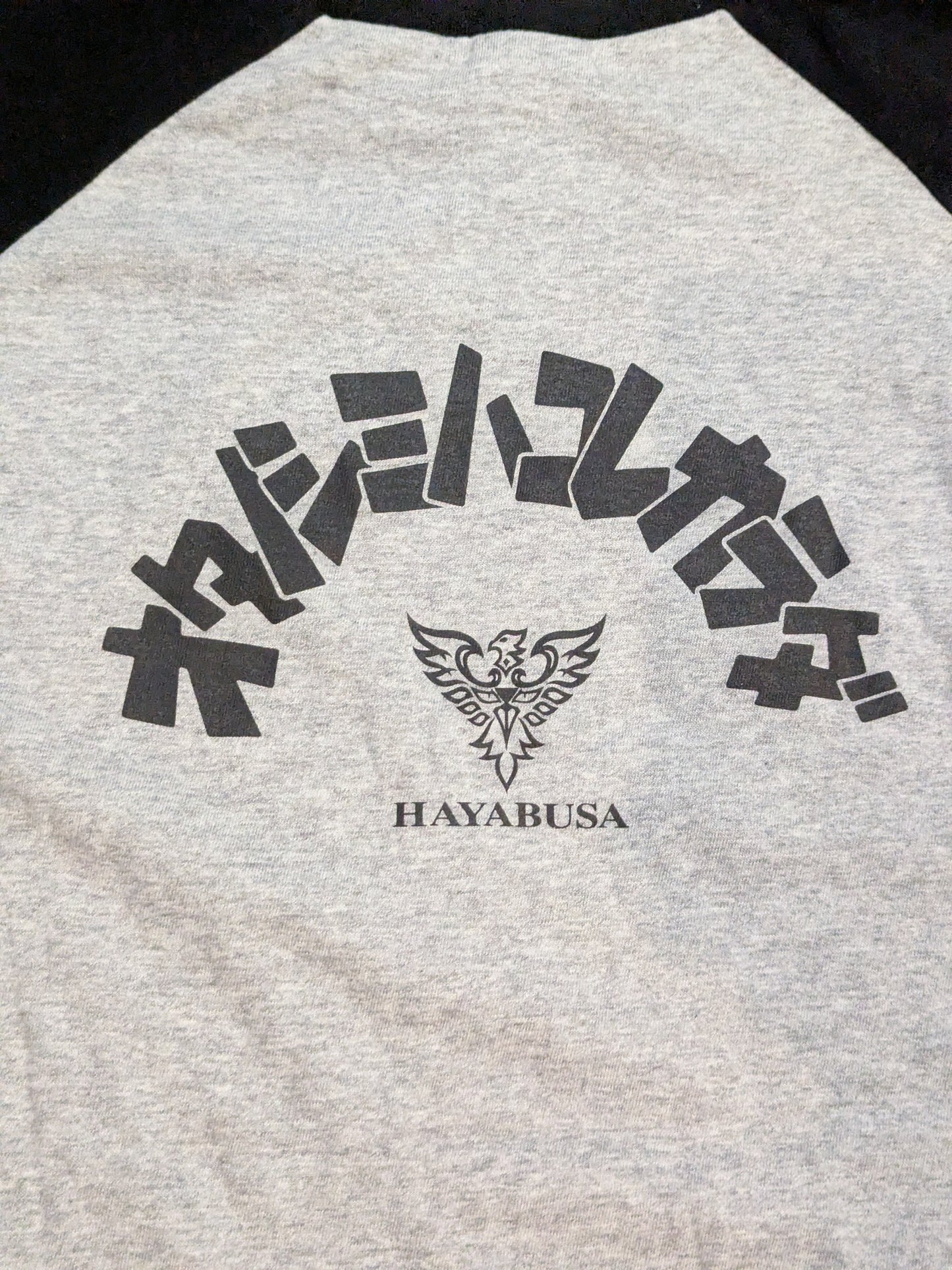 ハヤブサ「PHOENIX WILL BE BACK」ラグランTシャツ①(グレー×ブラック)