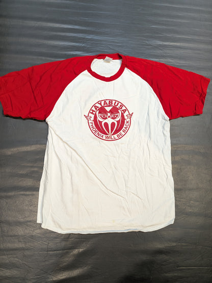 ハヤブサ「PHOENIX WILL BE BACK」ラグランTシャツ②(ホワイト×レッド)