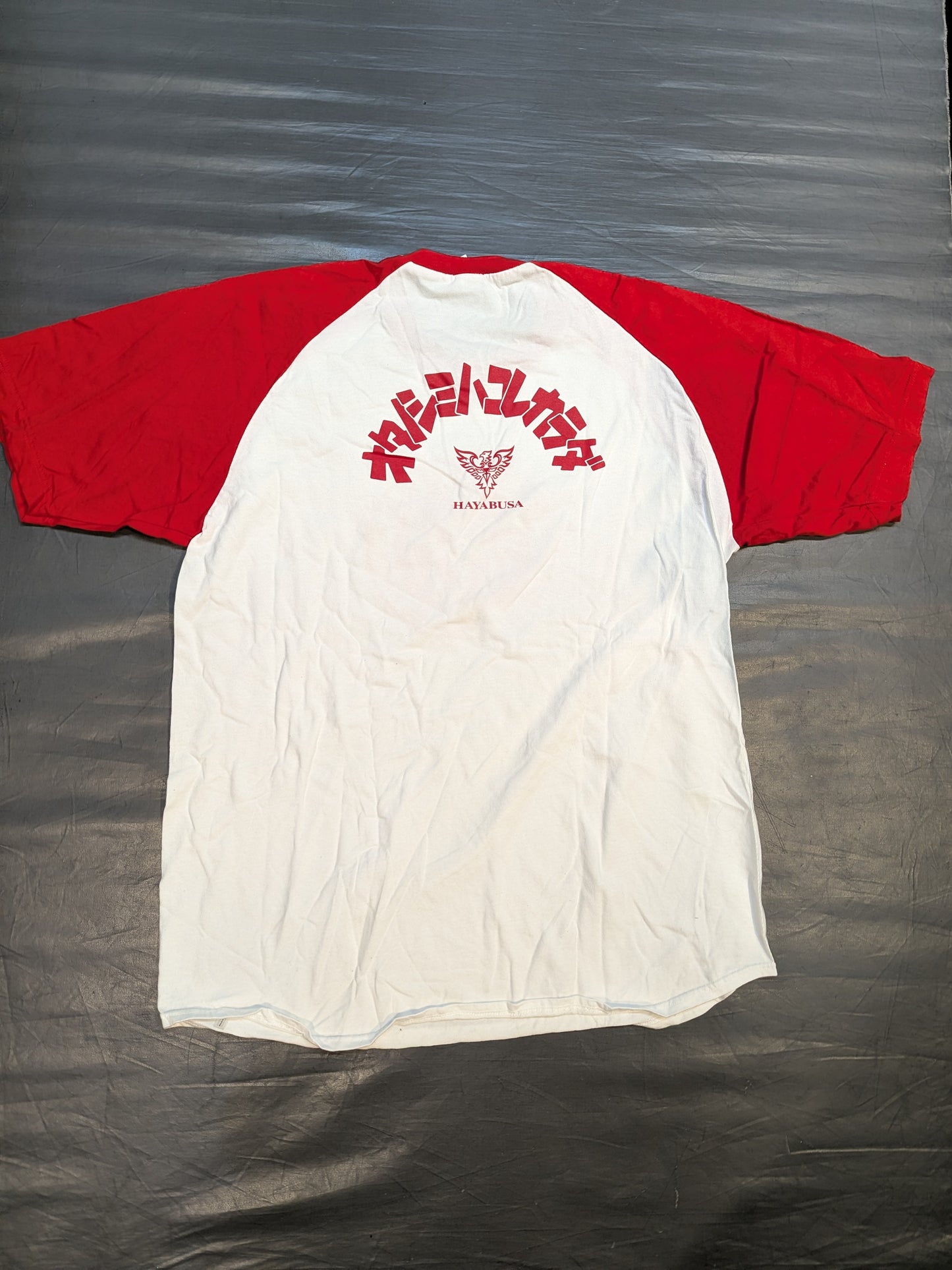 ハヤブサ「PHOENIX WILL BE BACK」ラグランTシャツ②(ホワイト×レッド)