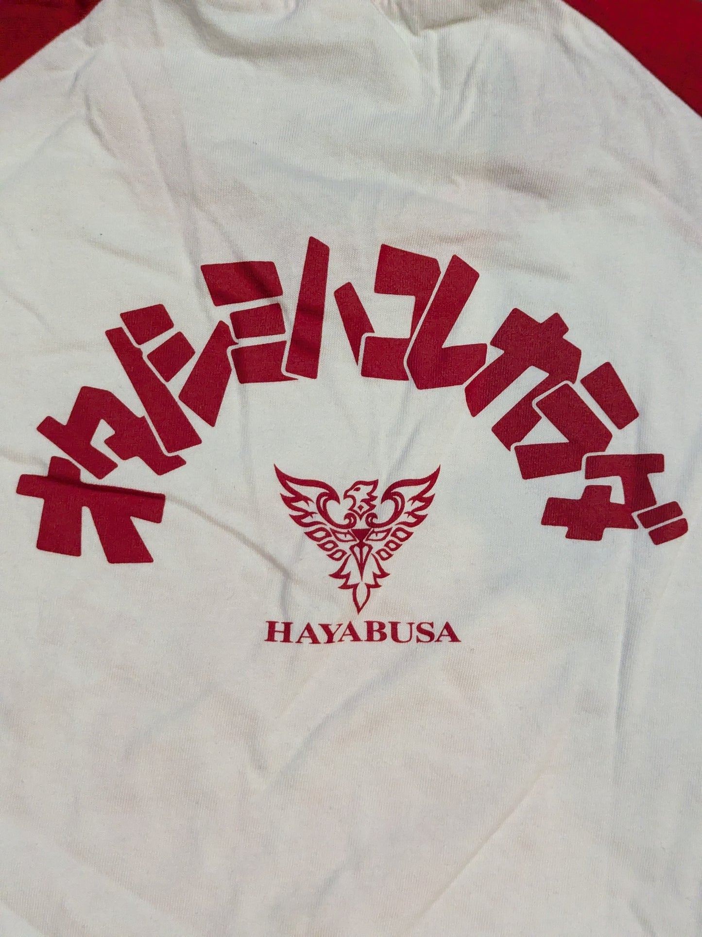 ハヤブサ「PHOENIX WILL BE BACK」ラグランTシャツ②(ホワイト×レッド)