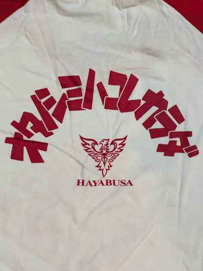 ハヤブサ「PHOENIX WILL BE BACK」ラグランTシャツ②(ホワイト×レッド)