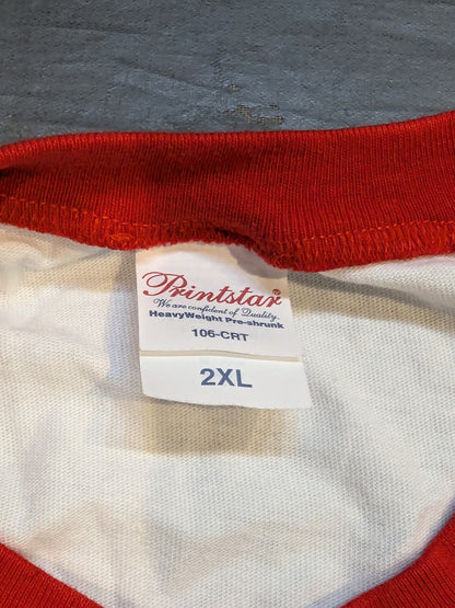 ハヤブサ「PHOENIX WILL BE BACK」ラグランTシャツ②(ホワイト×レッド)