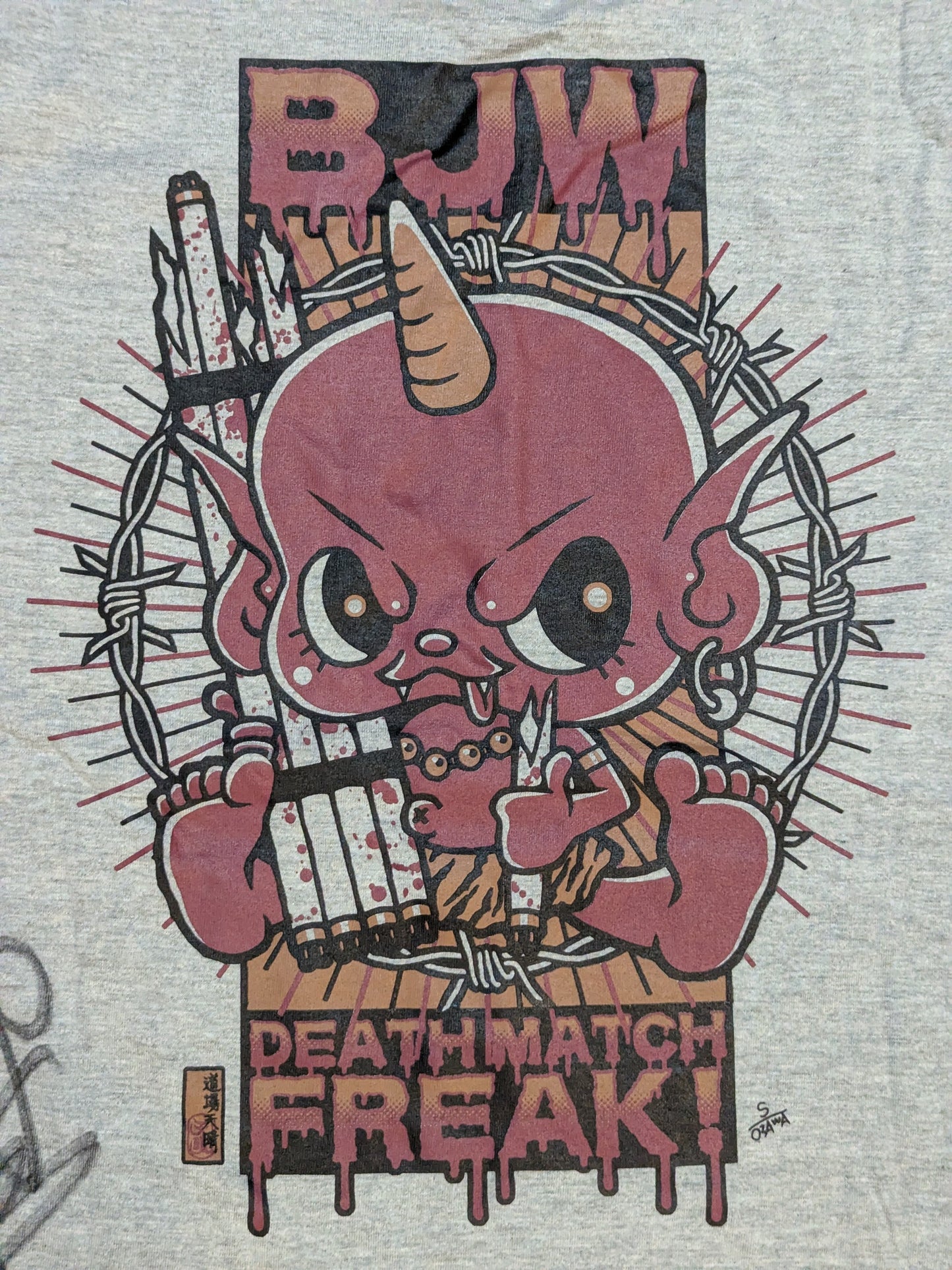【伊東竜二 直筆サイン入り】大日本プロレス「DEATHMATCH FREAK!」Tシャツ(グレー)