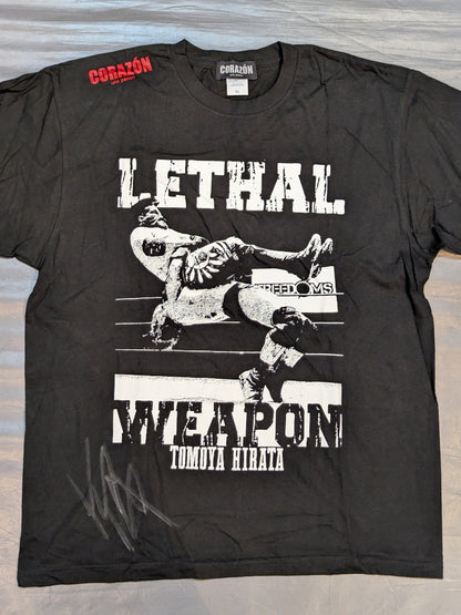 【hand signed autograph】  Tomoya Hirata × CORAZON "LETHAL WEAPON" Picture T-Shirt (White)