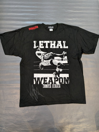 【hand signed autograph】  Tomoya Hirata × CORAZON "LETHAL WEAPON" Picture T-Shirt (White)
