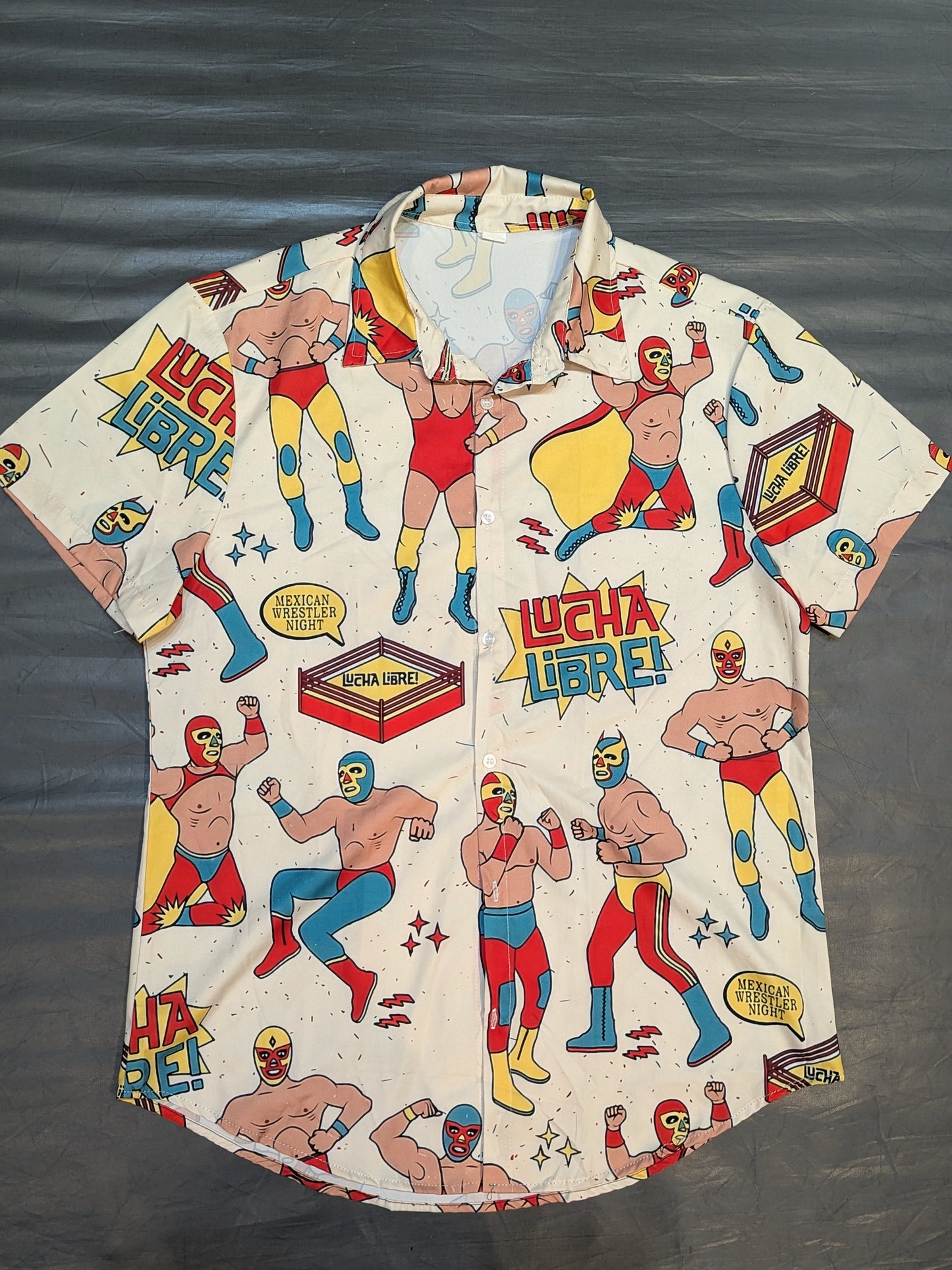 Lucha Libre Open Collar All-Over Print Shirt