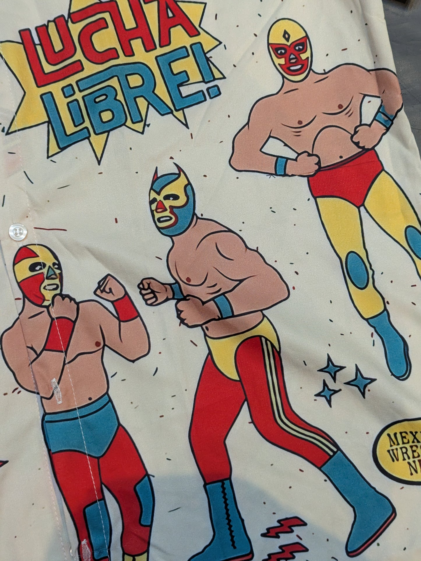 Lucha Libre Open Collar All-Over Print Shirt