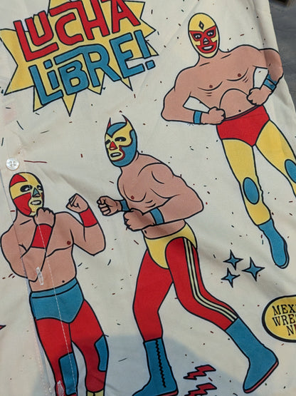 Lucha Libre Open Collar All-Over Print Shirt