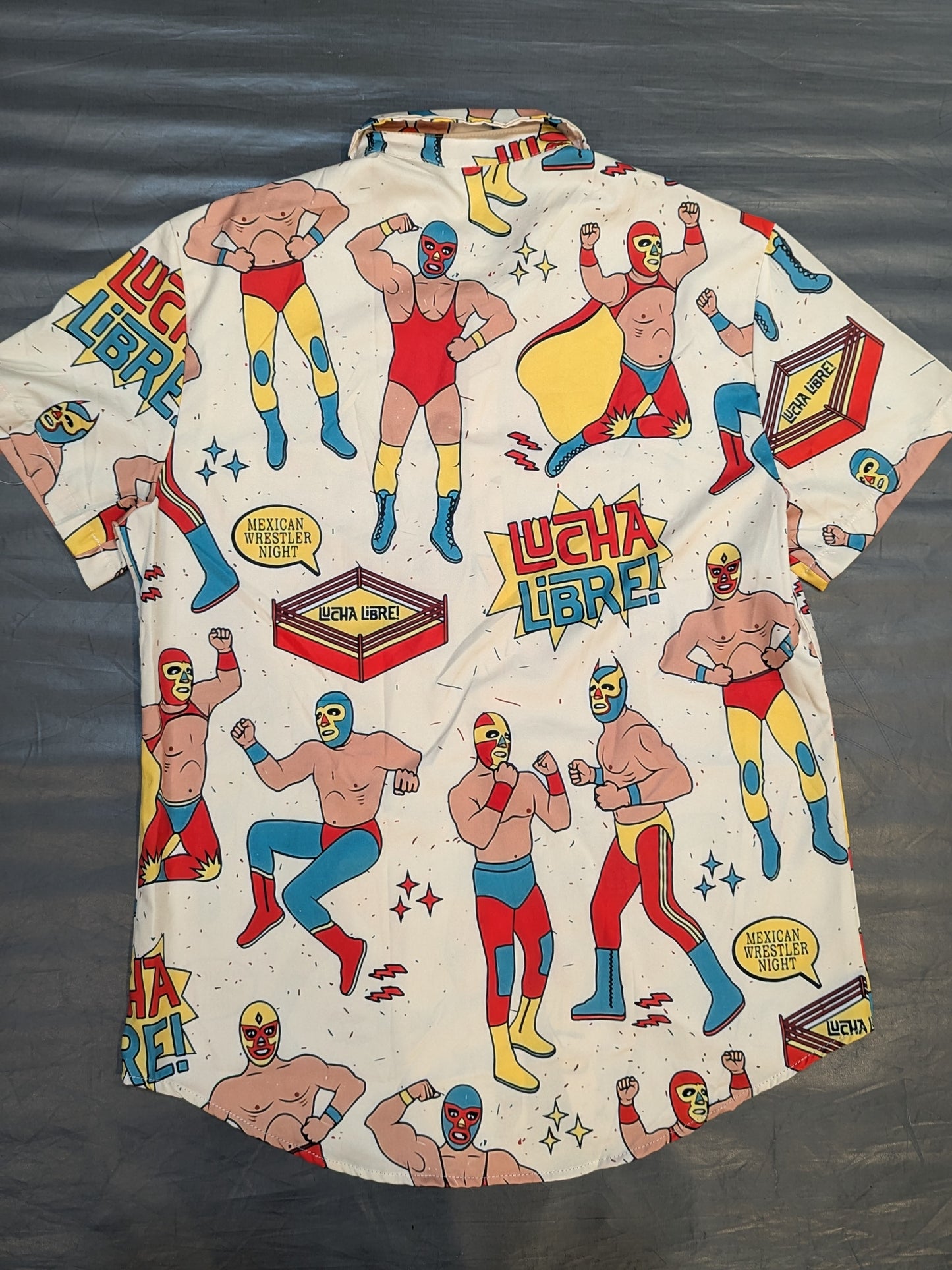 Lucha Libre Open Collar All-Over Print Shirt