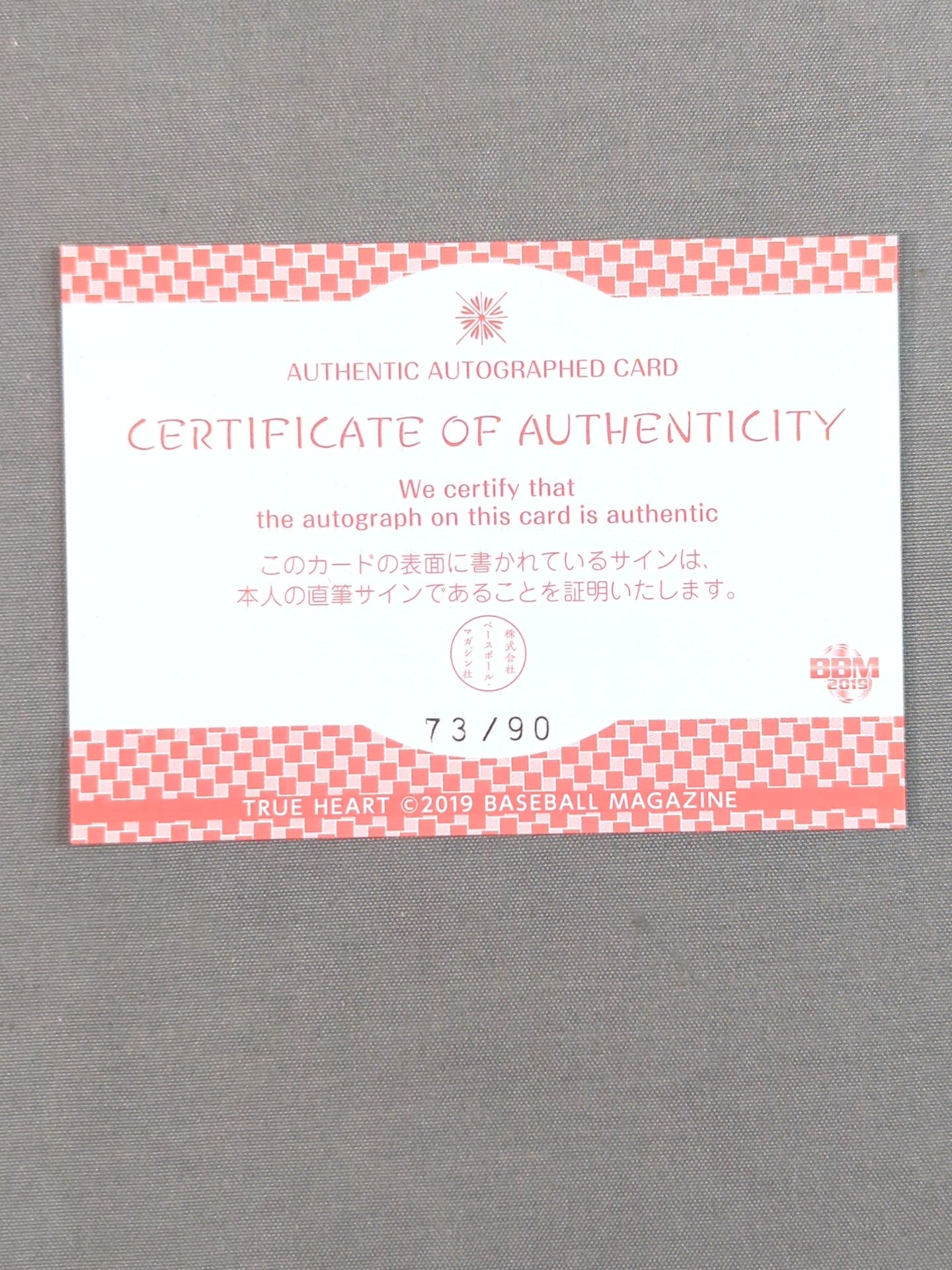 2019 BBM 坂崎ユカ 公式サインカード
