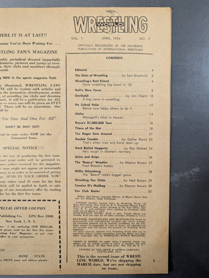 WRESTLING WORLD 1954年4月号(Vol.1 No.2)