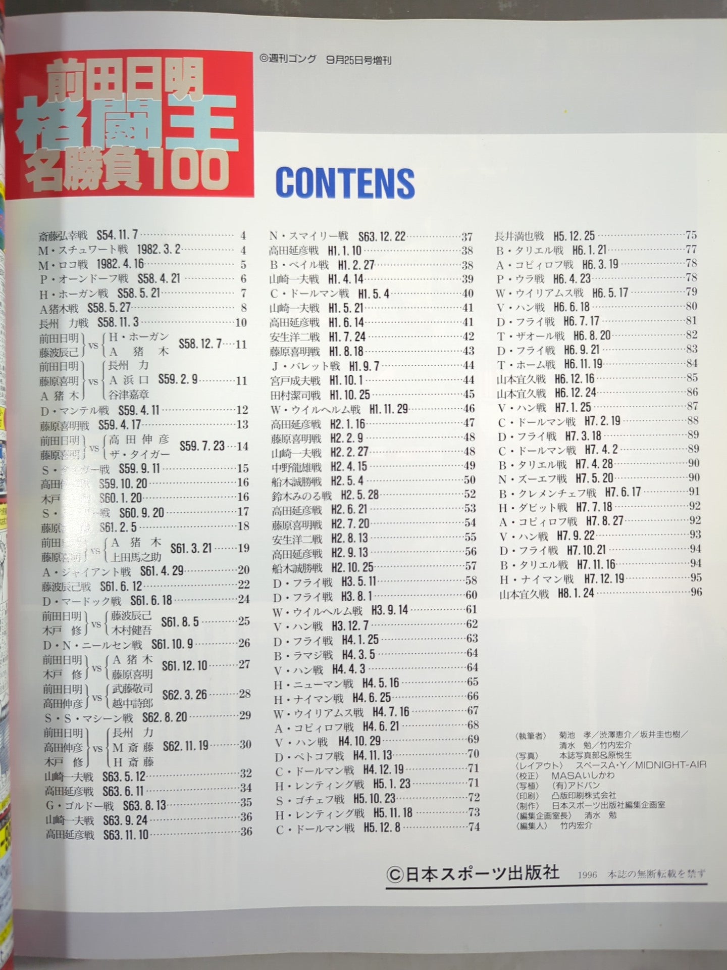 ゴング増刊号 前田日明 名勝負100