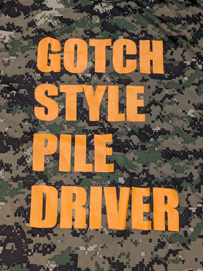 鈴木みのる「GOTCH STYLE PILE DRIVER」ドライTシャツ(迷彩×オレンジ)