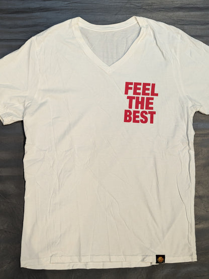 棚橋弘至「FEEL THE BEST」VネックTシャツ(ホワイト×レッド)