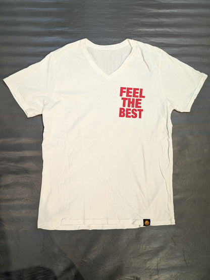 棚橋弘至「FEEL THE BEST」VネックTシャツ(ホワイト×レッド)