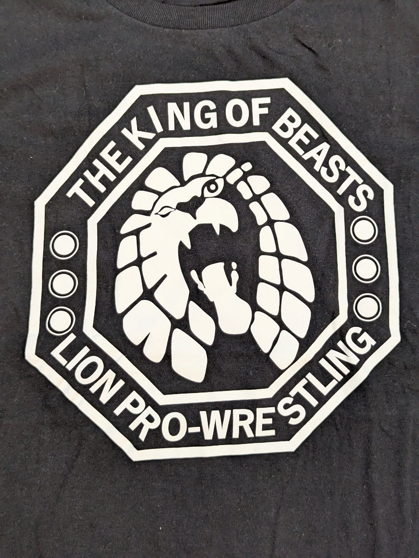 パパはわるものチャンピオン「ライオンプロレス」Tシャツ(ブラック)