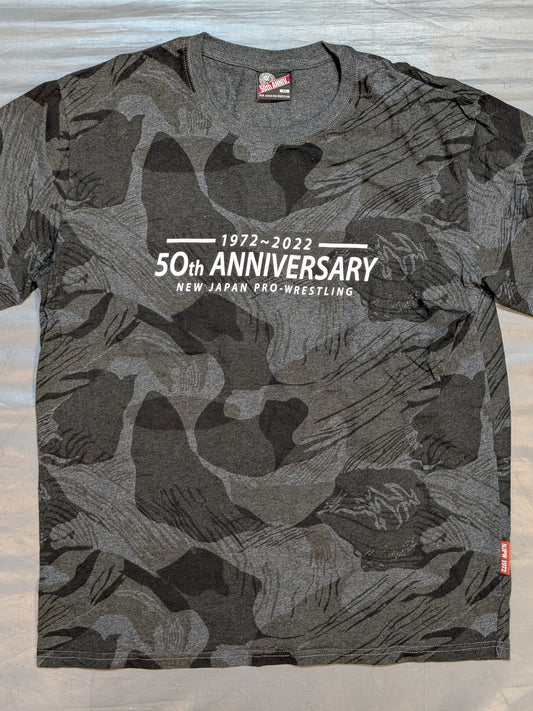 New Japan Pro Wrestling × Shimamura Lion Mark "50th ANNIVERSARY" T-shirt (Gray Camouflage)