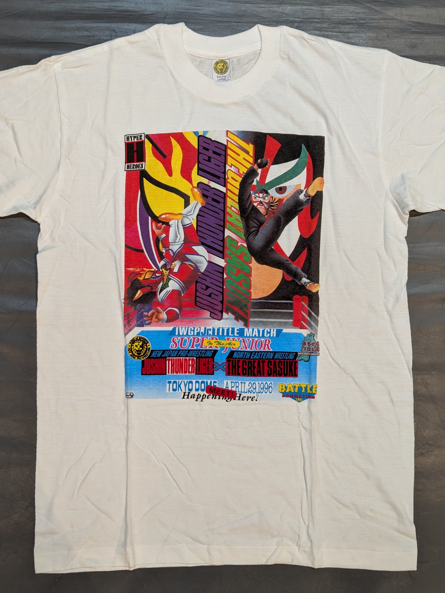★BATTLE FORMATION '96★ Jushin Thunder Liger vs Mr. The Great Sasuke  Nagatoshi Sakai  Illustration T-shirt (IWGPJr. fighters rights match)