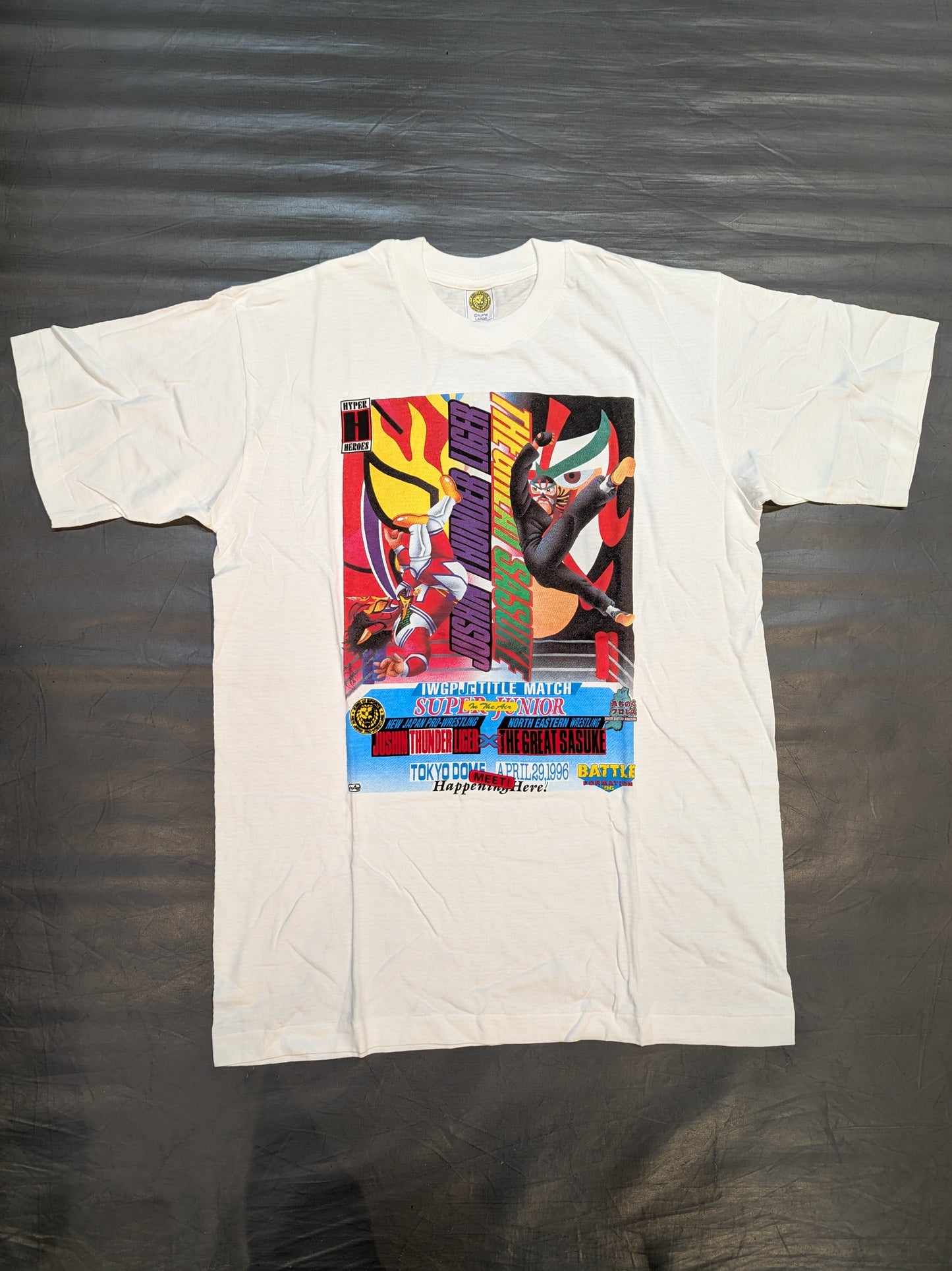 ★BATTLE FORMATION '96★ Jushin Thunder Liger vs Mr. The Great Sasuke  Nagatoshi Sakai  Illustration T-shirt (IWGPJr. fighters rights match)