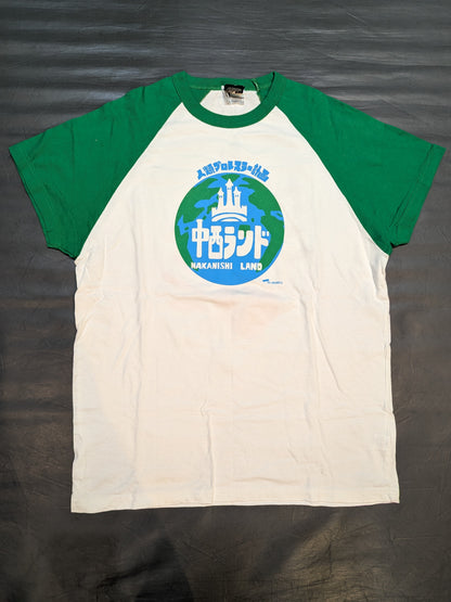 中西学「中西ランド」ラグランTシャツ(ホワイト×グリーン)