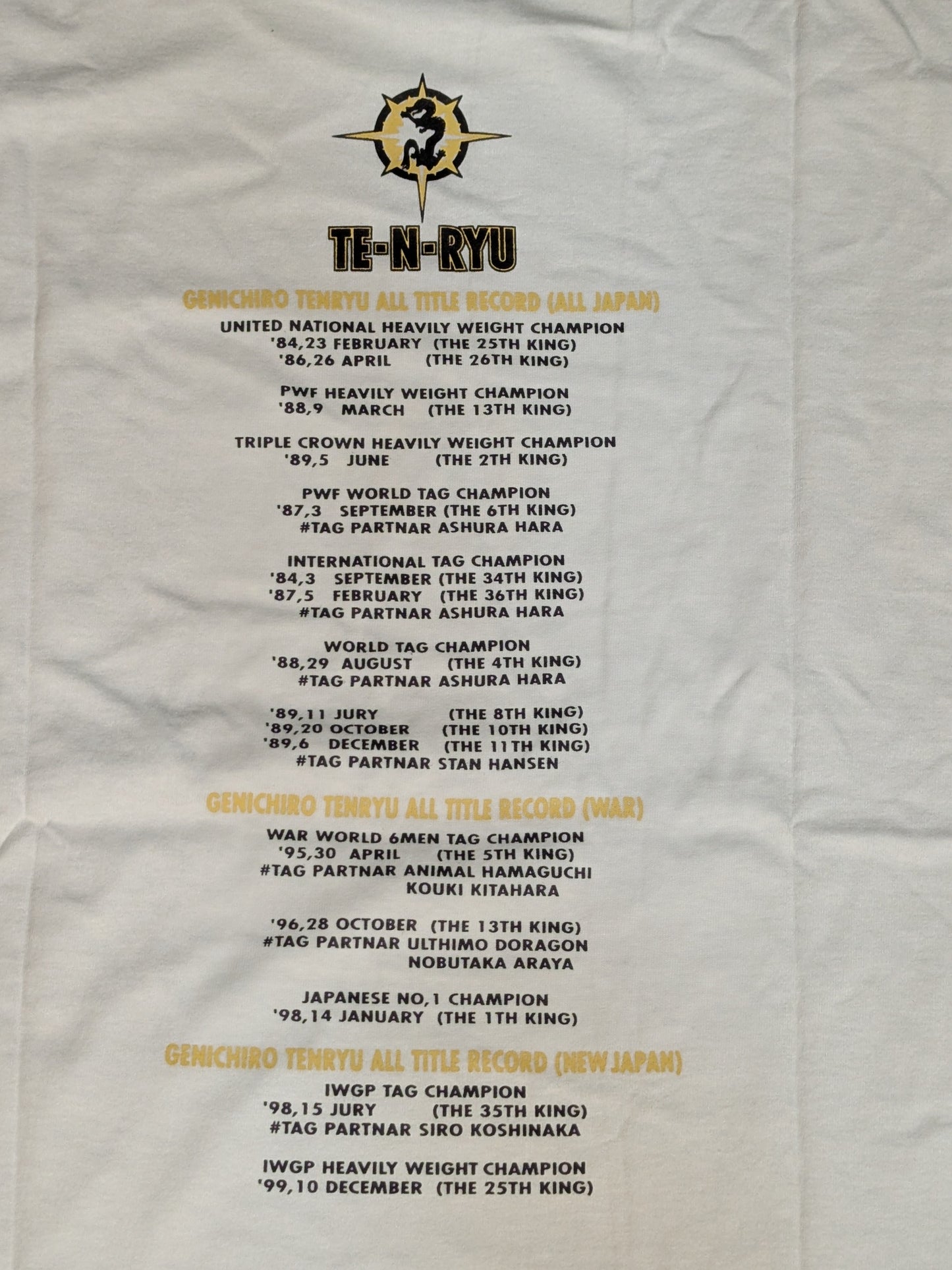 Tenryu Genichiro  "TE-N-RYU 2000 WAR" T-shirt (3) (White)