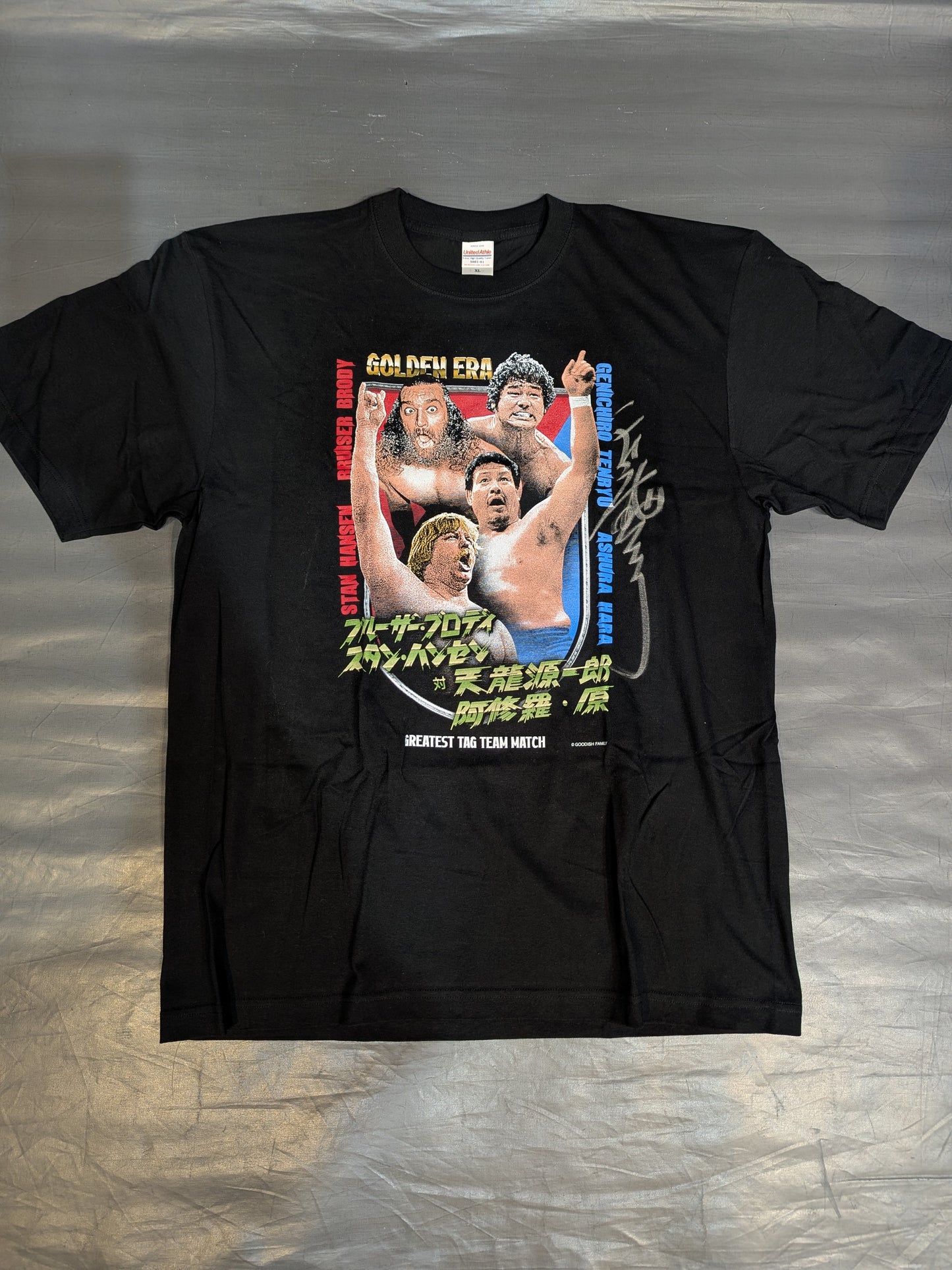 【天龍源一郎 直筆サイン入り】龍原砲vs超獣コンビ ピクチャーTシャツ