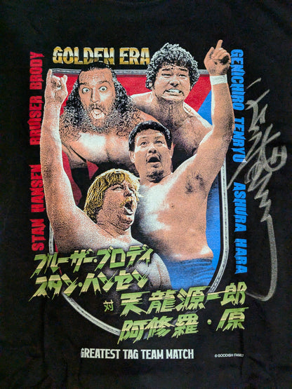 【天龍源一郎 直筆サイン入り】龍原砲vs超獣コンビ ピクチャーTシャツ