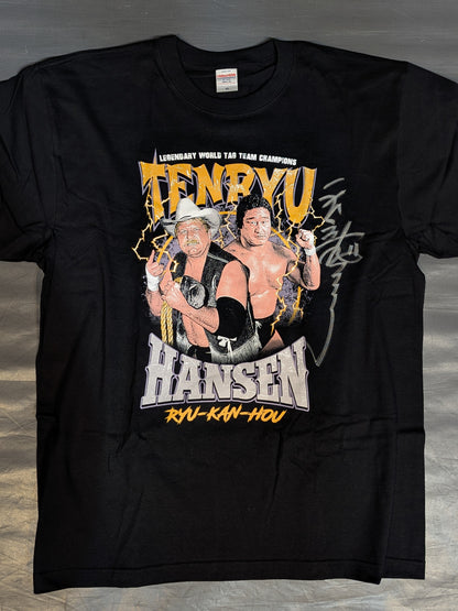 [Tenryu Genichiro hand signed autograph 】Tenryu Genichiro & Stan Hansen 'Dragon Ship' Picture T-shirt