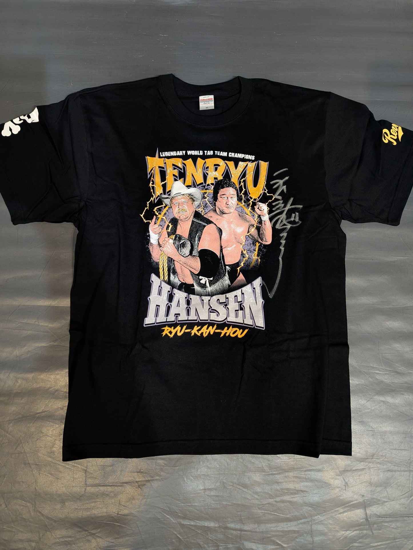 [Tenryu Genichiro hand signed autograph 】Tenryu Genichiro & Stan Hansen 'Dragon Ship' Picture T-shirt