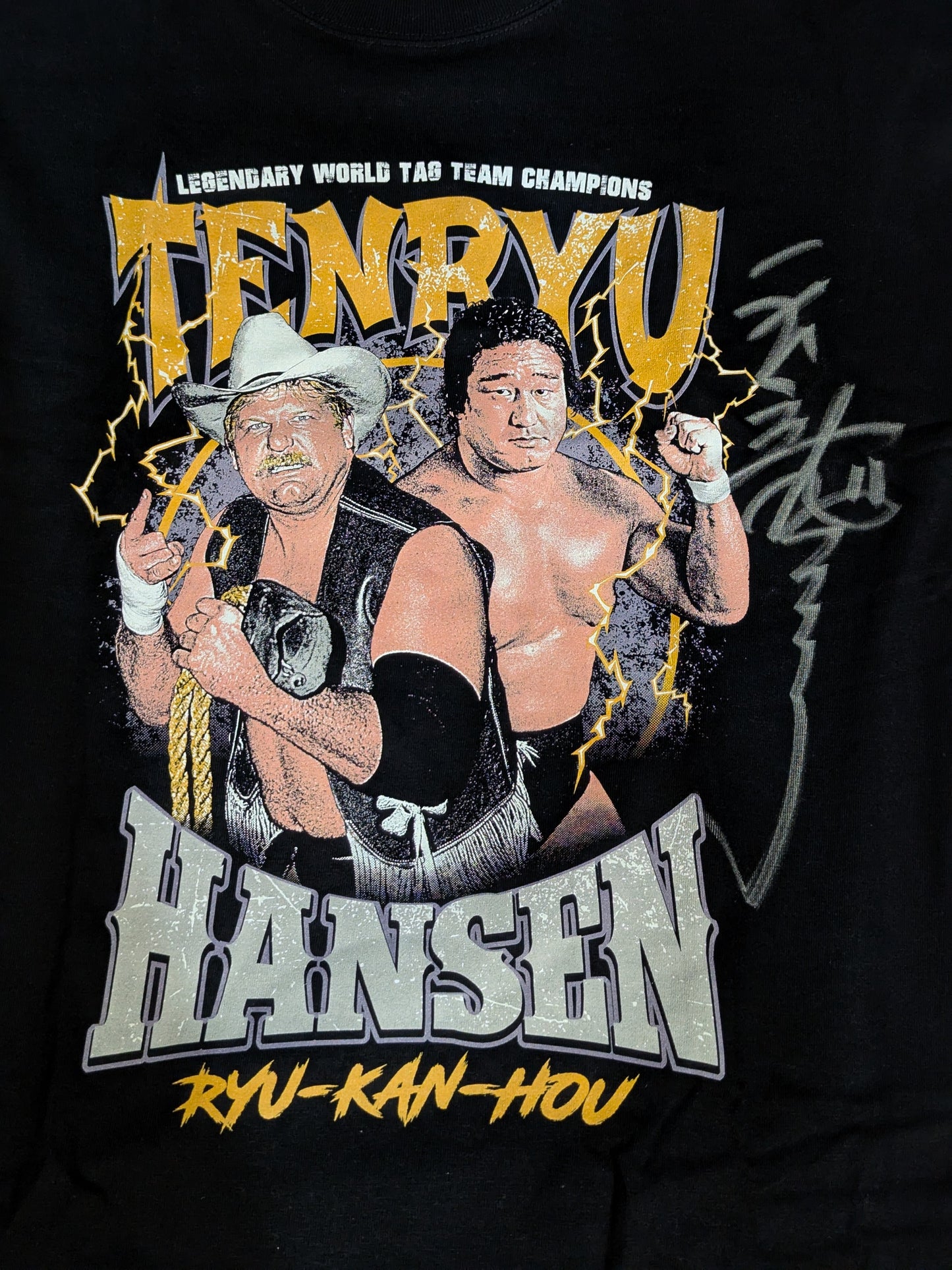 [Tenryu Genichiro hand signed autograph 】Tenryu Genichiro & Stan Hansen 'Dragon Ship' Picture T-shirt