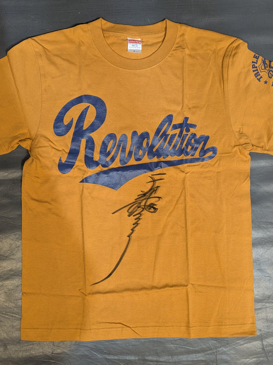 【hand signed autograph】 Tenryu Genichiro "Revolution" T-shirt (Camel)