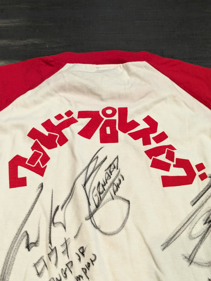 ★30選手直筆サイン入り!!★ ライオンマーク クラシックラグラン七分袖Tシャツ(ホワイト×レッド)