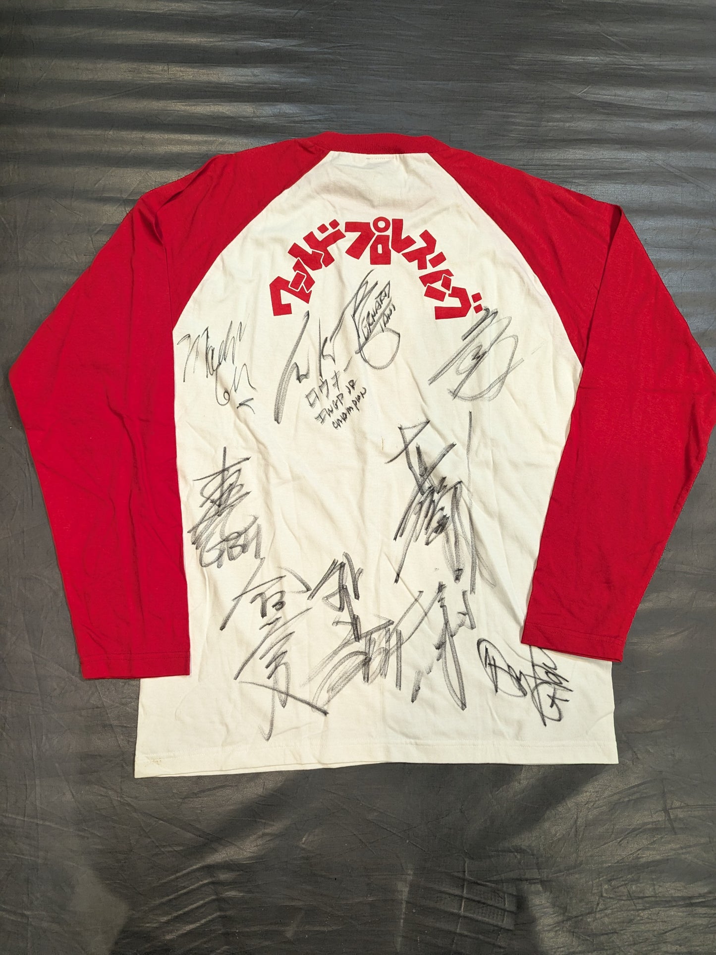 ★30選手直筆サイン入り!!★ ライオンマーク クラシックラグラン七分袖Tシャツ(ホワイト×レッド)