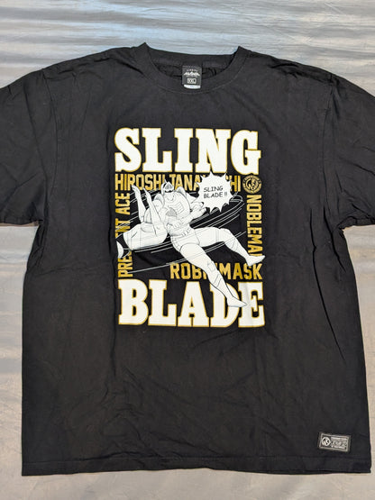 棚橋弘至×ロビンマスク「SLING BLADE」Tシャツ①(ブラック)