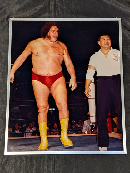 Andre the Giant Signature with Both Hands and Feet ★ Shikishi (Autograph board ) Mr. Takahashi's Secret Collection, The Final Set! ★ Sweater worn by him woodblock print & photo panel set