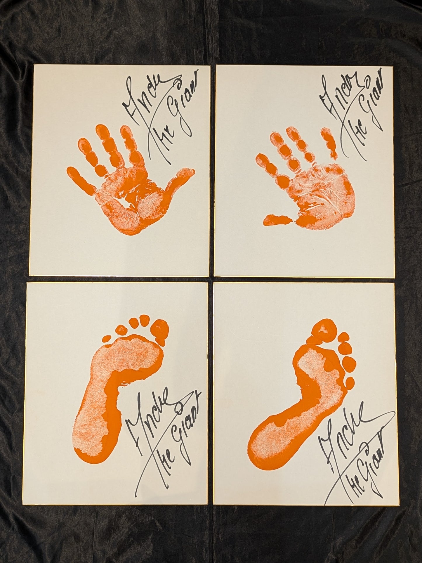 Andre the Giant Signature with Both Hands and Feet ★ Shikishi (Autograph board ) Mr. Takahashi's Secret Collection, The Final Set! ★ Sweater worn by him woodblock print & photo panel set