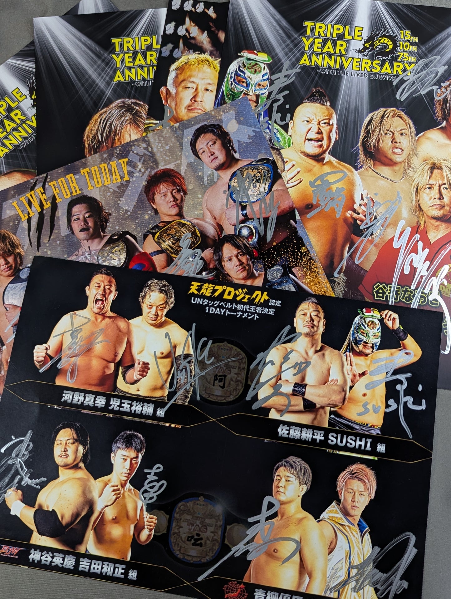 [hand signed autograph  6-piece set] Tenryu Project Tournament Match Card & Memorial Pro-Photo Set