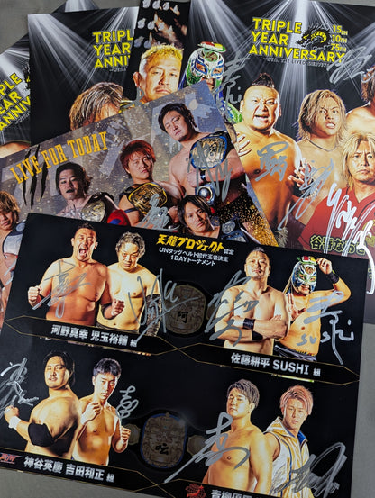 [hand signed autograph  6-piece set] Tenryu Project Tournament Match Card & Memorial Pro-Photo Set