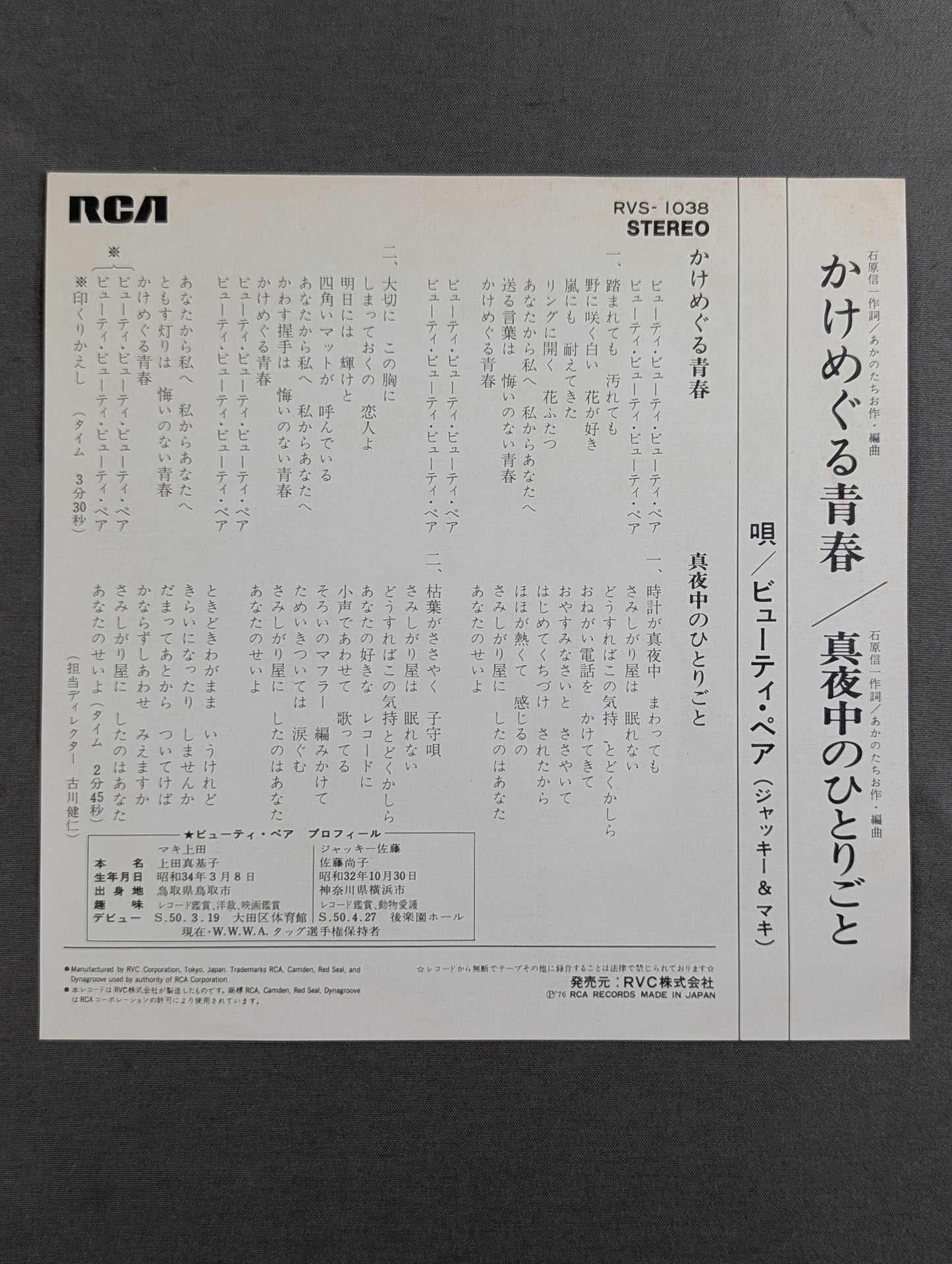 かけめぐる青春 ビューティ・ペア(野原ジャケット)