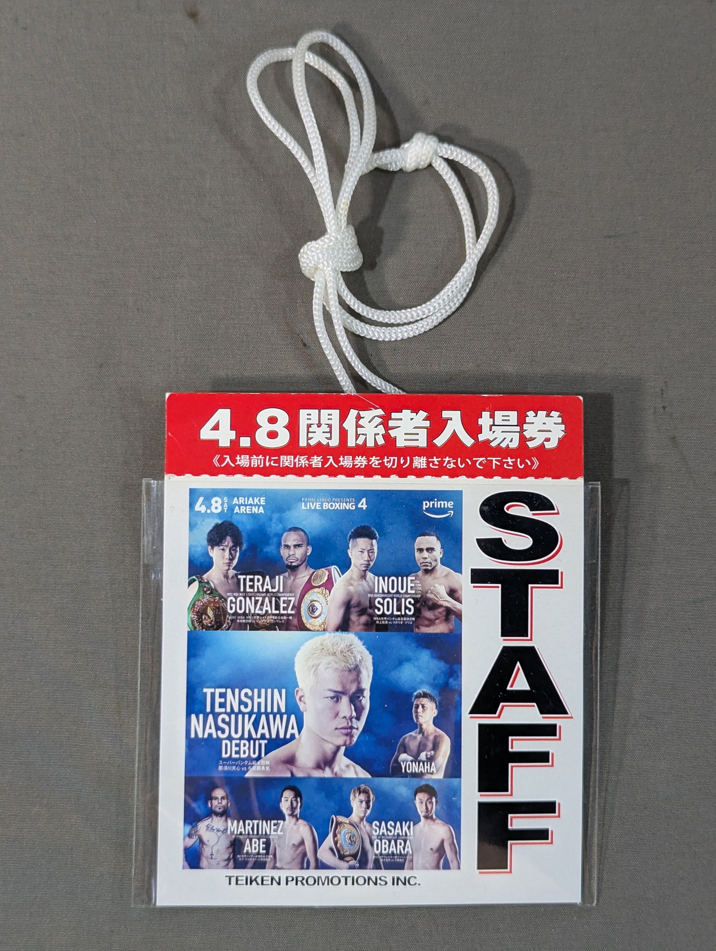 ★ Tenshin Nasukawa Boxing Debut★ LIVE BOXING 4 STAFF Pass Card