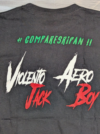 ビオレント・ジャック＆アエロ・ボーイ「COMPARES EXTREMOS」イラストTシャツ①(ブラック)