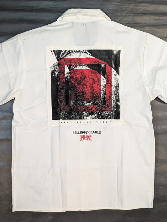Jun Kasai × ROLLING CRADLE 'Stay Alive Today' Collaboration Collar Shirt (White)
