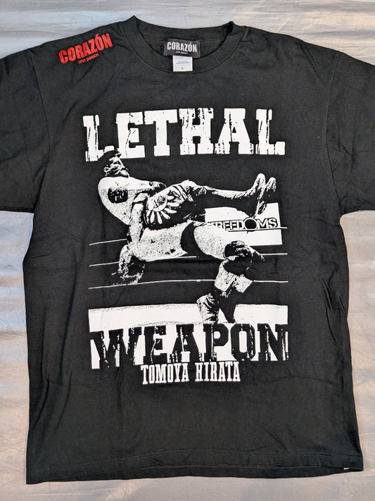 【hand signed autograph】  Tomoya Hirata × CORAZON "LETHAL WEAPON" Picture T-Shirt (White)
