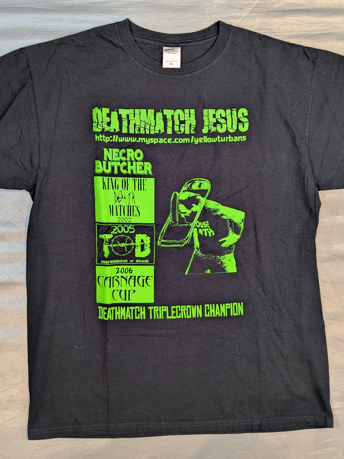 ネクロ・ブッチャー「DEATHMATCH JESUS」ピクチャーTシャツ(ブラック)