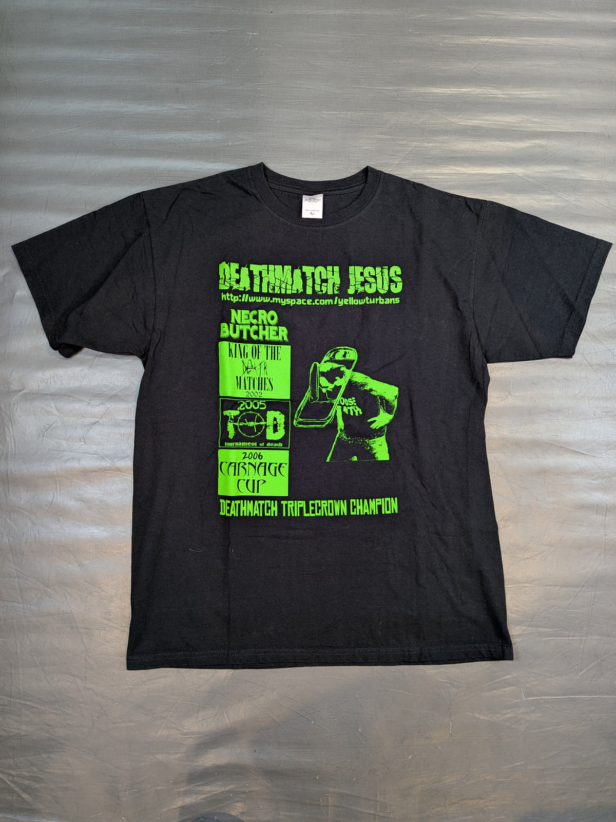 ネクロ・ブッチャー「DEATHMATCH JESUS」ピクチャーTシャツ(ブラック)