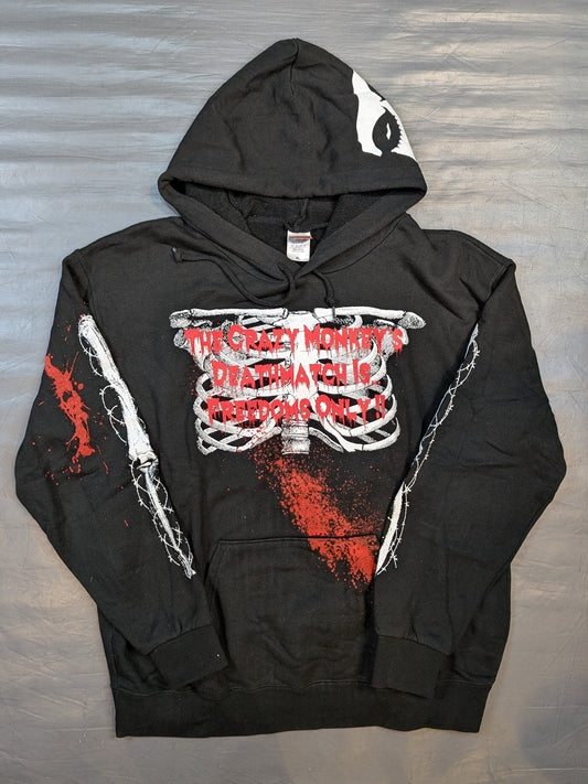 Jun Kasai "THE CRAZY MONKEY'S DEATHMATCH IS FREEDOMS ONLY!!" Pullover hoodie  (Bloody Splash ver./Black)