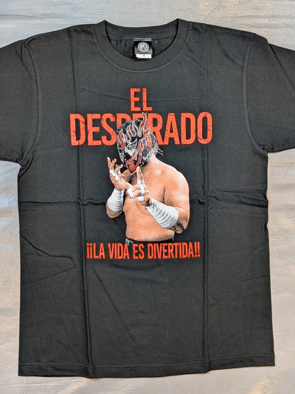エル・デスペラード「LA VIDA ES DIVERTIDA」Tシャツ①(ブラック×レッド)