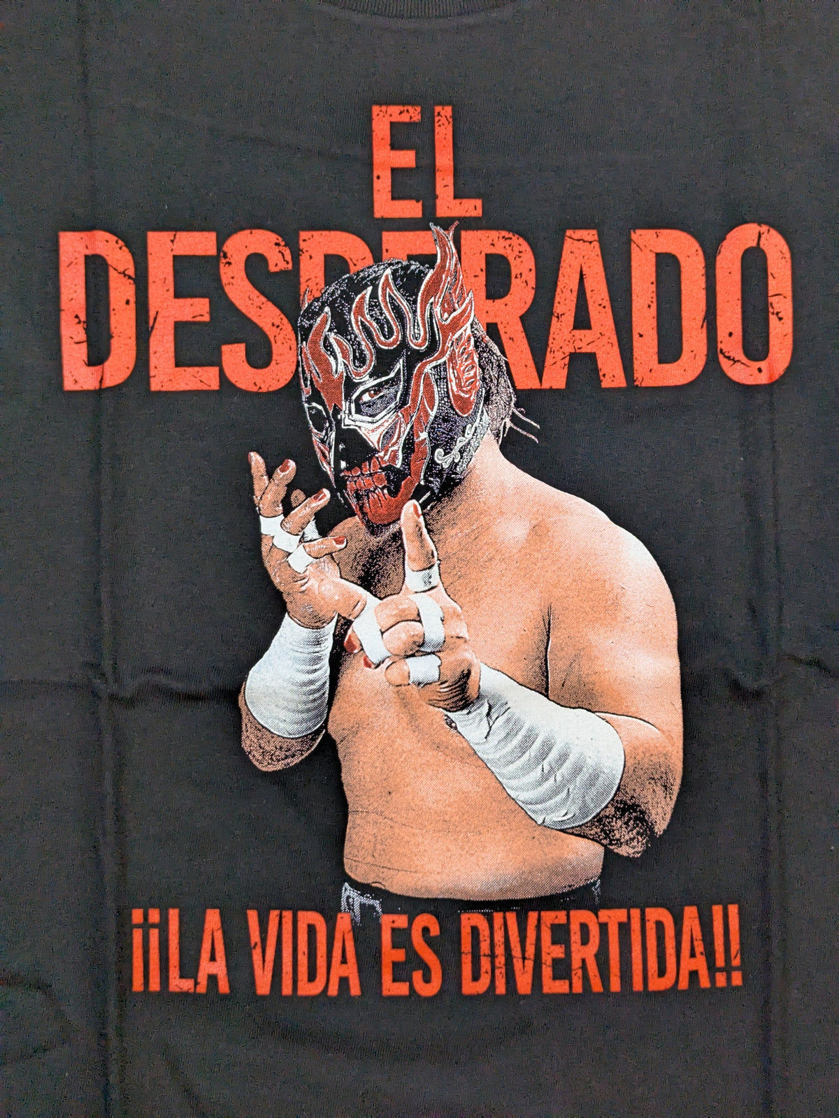 エル・デスペラード「LA VIDA ES DIVERTIDA」Tシャツ①(ブラック×レッド)